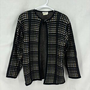 Christian Dior Black Silver Gold Cardigan Size Medium Holiday Sweater Vintage